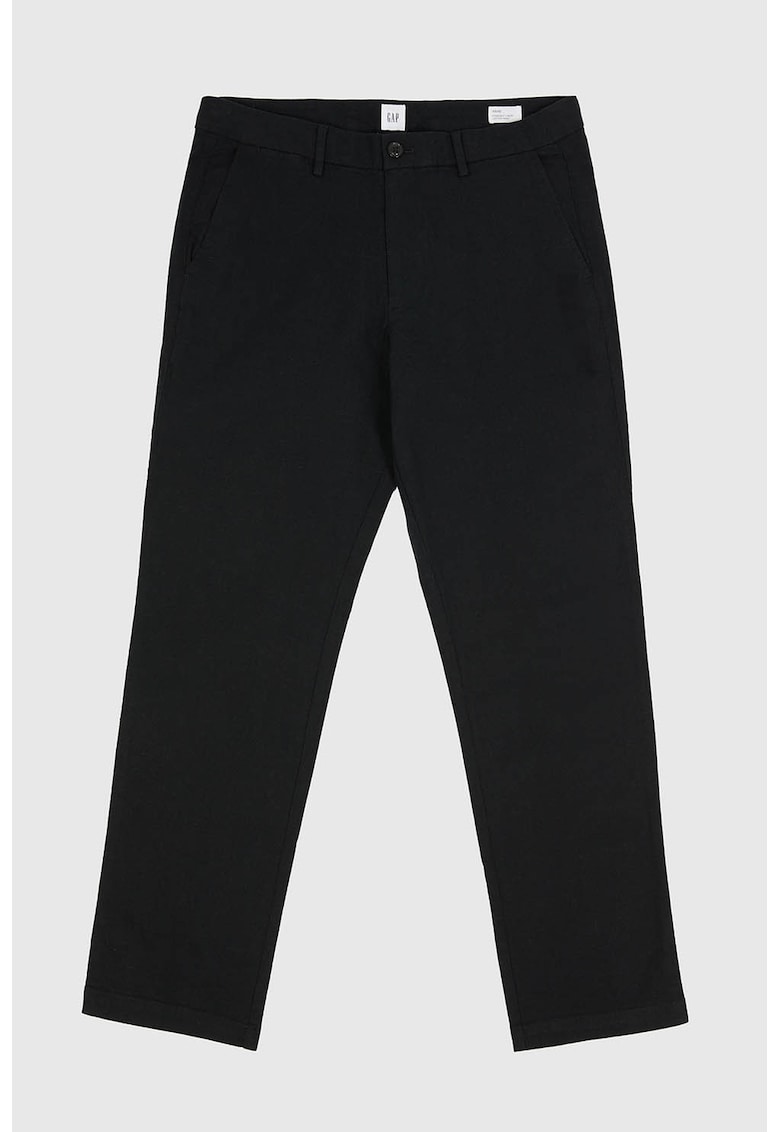 Pantaloni chino uni din amestec de in - Negru