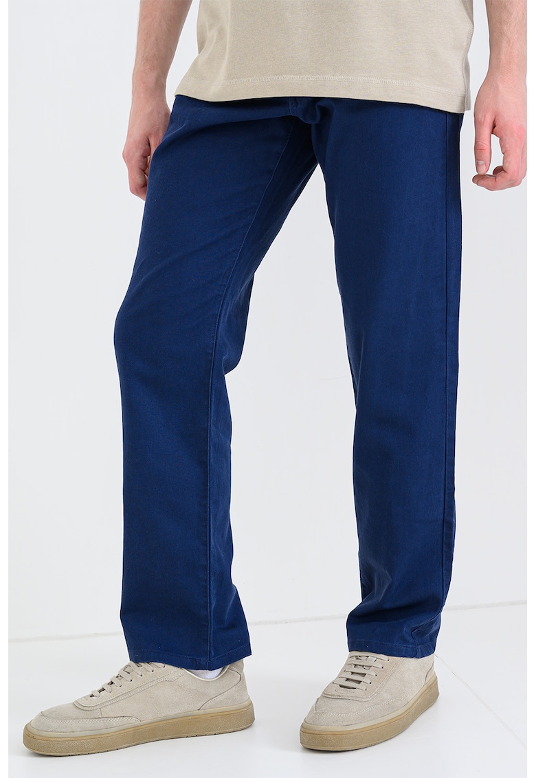 Pantaloni relaxed-fit din amestec de in - Bleumarin