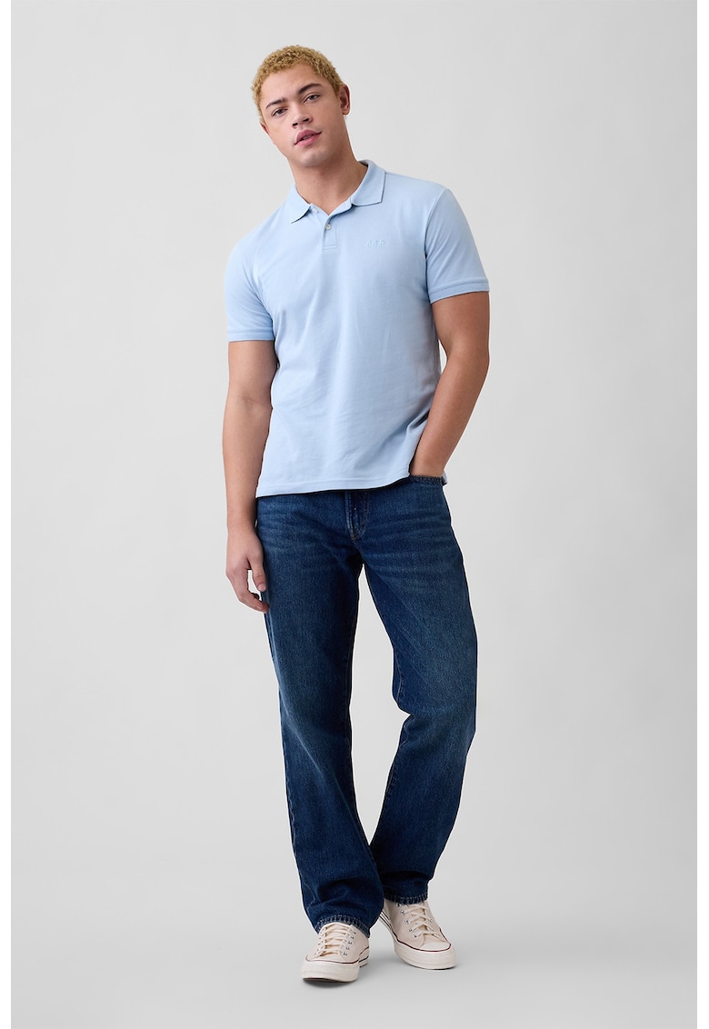 Tricou polo cu logo discret - Albastru pastel