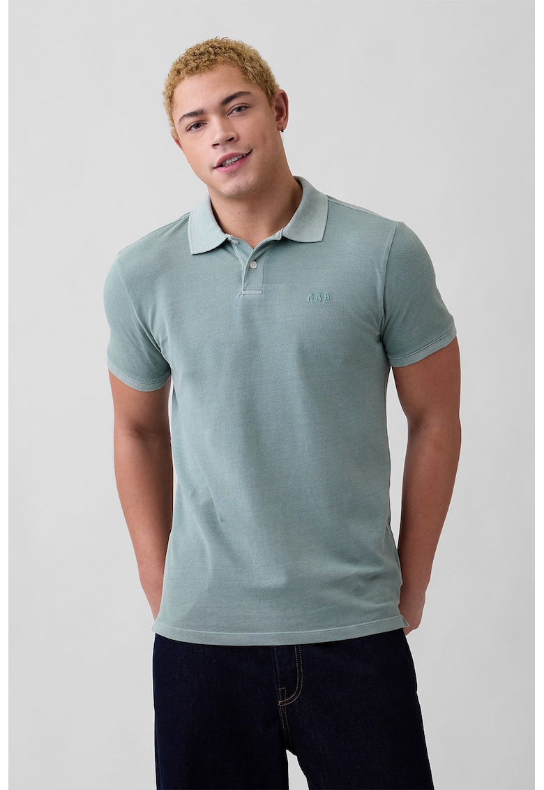 Tricou polo cu logo discret - Verde pal