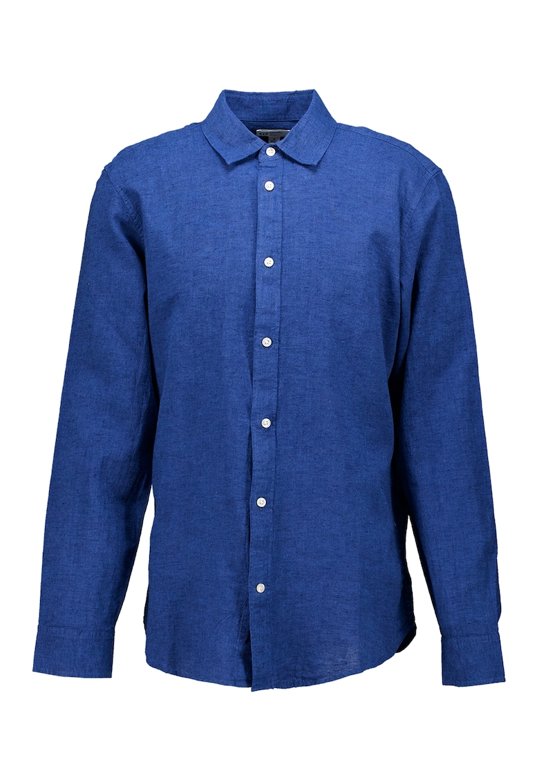 Camasa din amestec de in si bumbac cu guler clasic - Albastru inchis