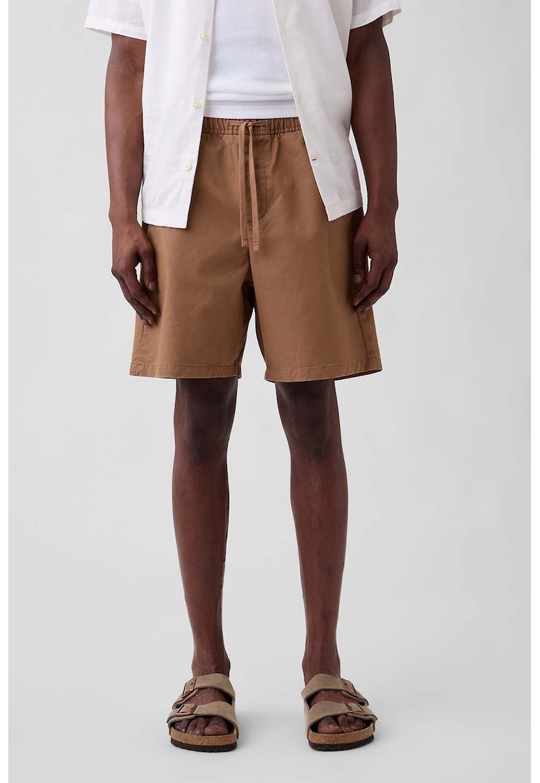 Bermude cu model uni si snur de ajustare - Caramel