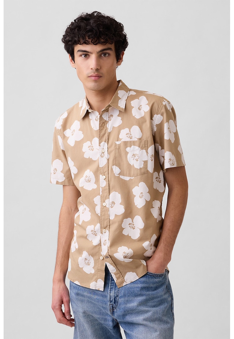 Camasa cu maneci scurte si model floral - Bej/Alb murdar