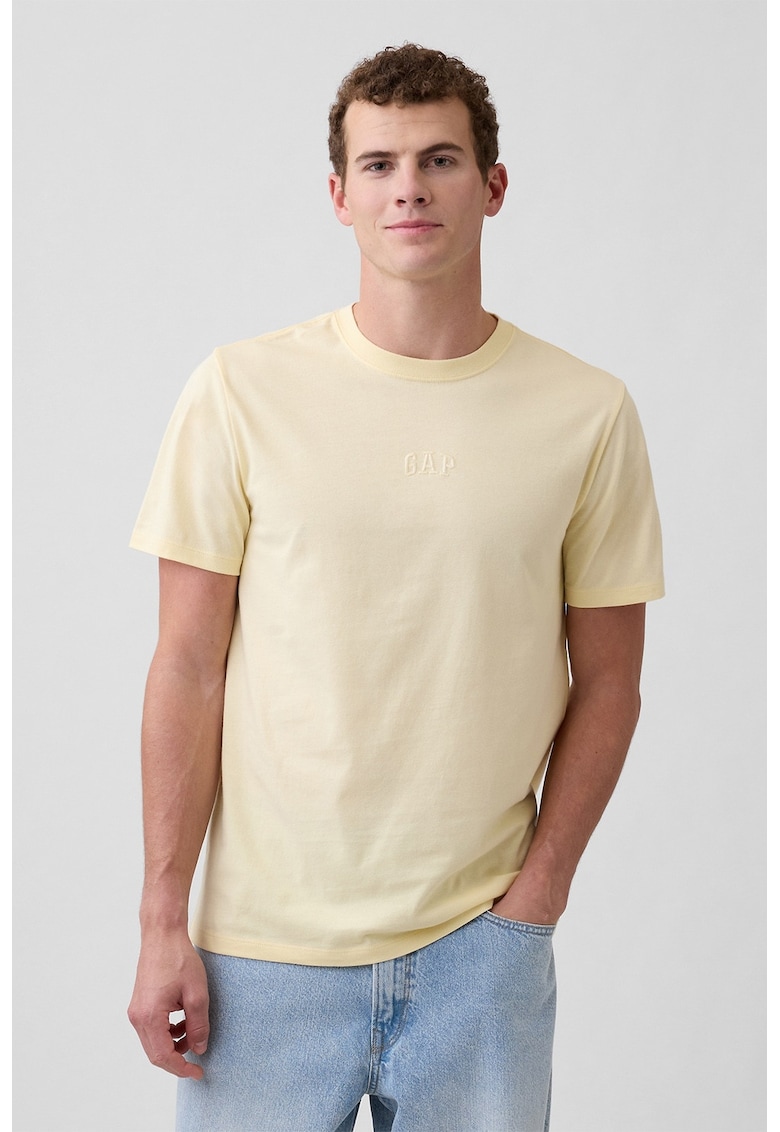 Tricou din bumbac cu decolteu la baza gatului - Galben deschis