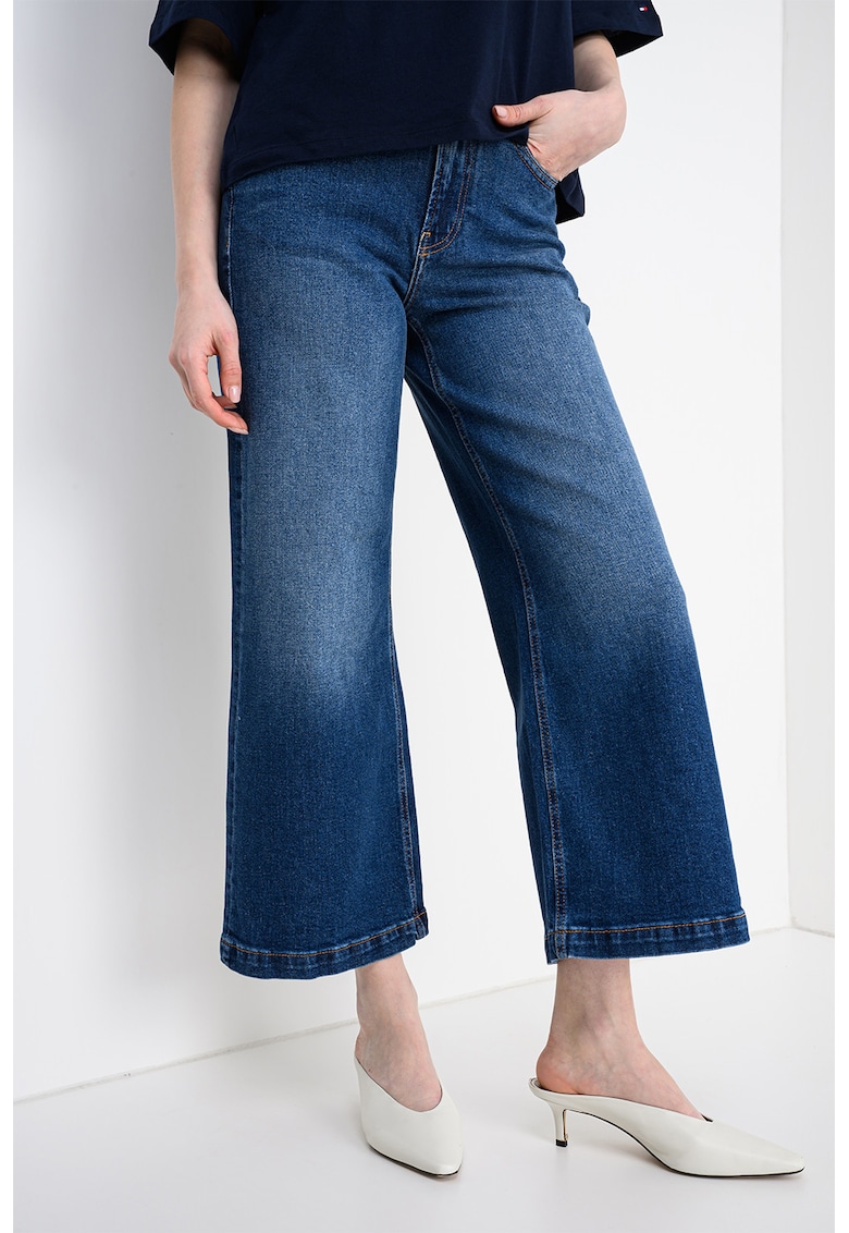 Blugi crop evazati - Albastru inchis