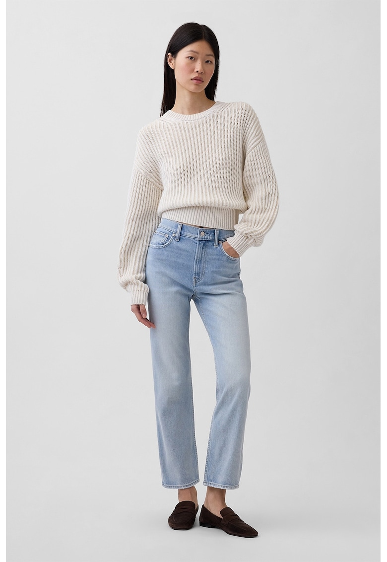 Blugi crop cu talie inalta - Albastru deschis