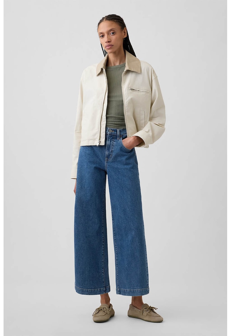 Blugi crop cu croiala ampla - Albastru