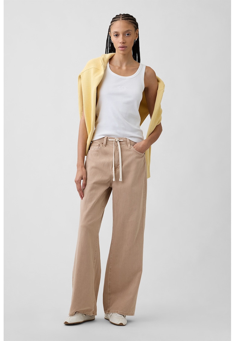 Blugi drepti din bumbac cu snururi - Maro nisip