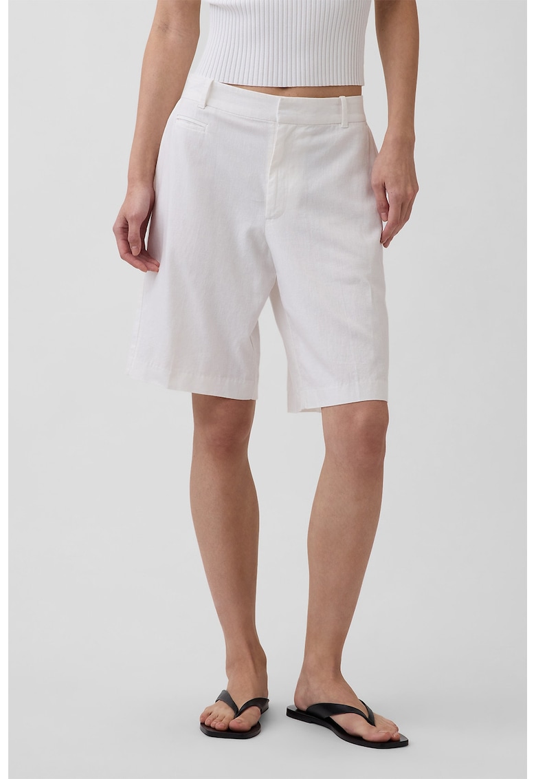 Pantaloni scurti din amestec de in cu model uni - Alb murdar