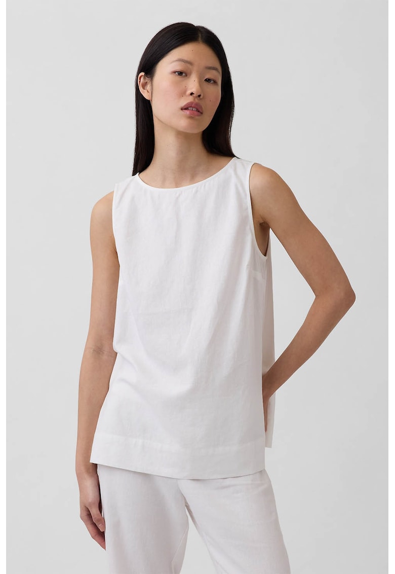 Top din amestec de in cu slituri laterale - Alb optic