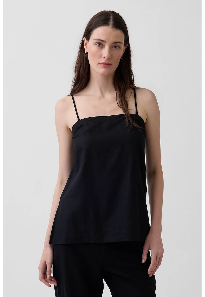 Bluza din amestec de in cu decolteu patrat - Negru