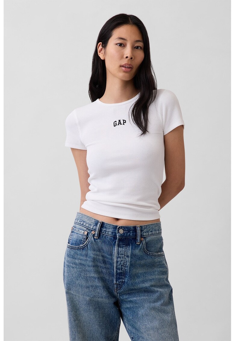 Tricou slim fit din amestec de modal cu logo brodat - Alb