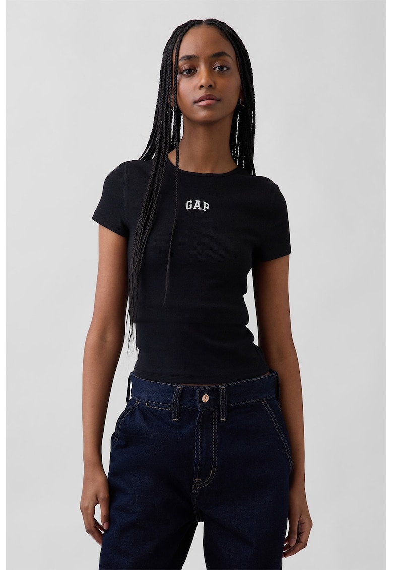 Tricou slim fit din amestec de modal cu logo brodat - Negru