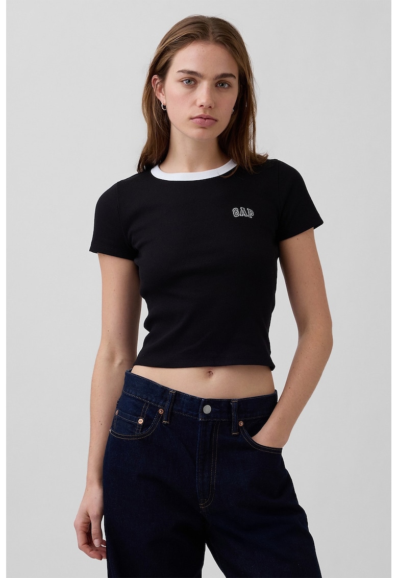 Tricou crop cu logo - Alb/Negru