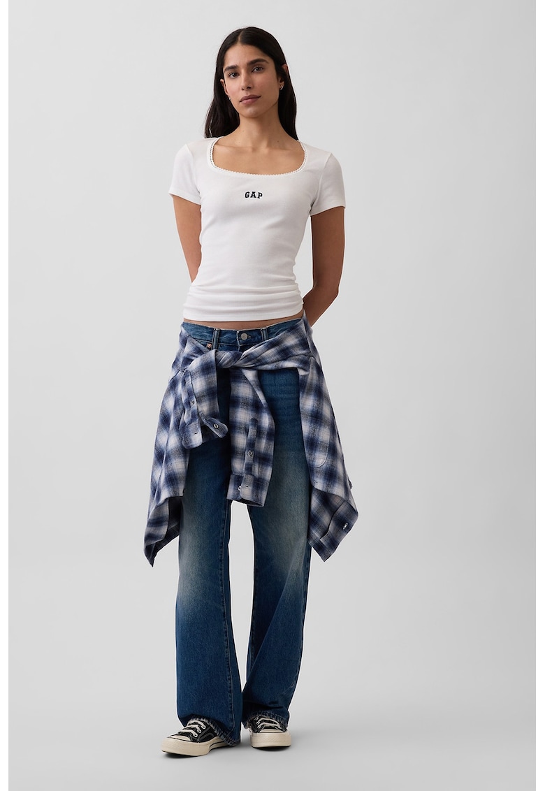 Tricou slim-fit cu decolteu patrat - Alb optic