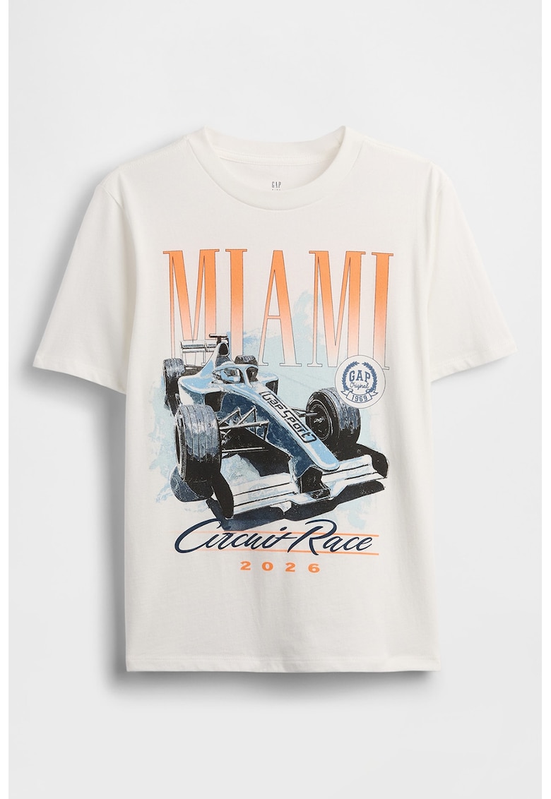 Tricou din bumbac cu imprimeu grafic - Alb/Portocaliu/Albastru