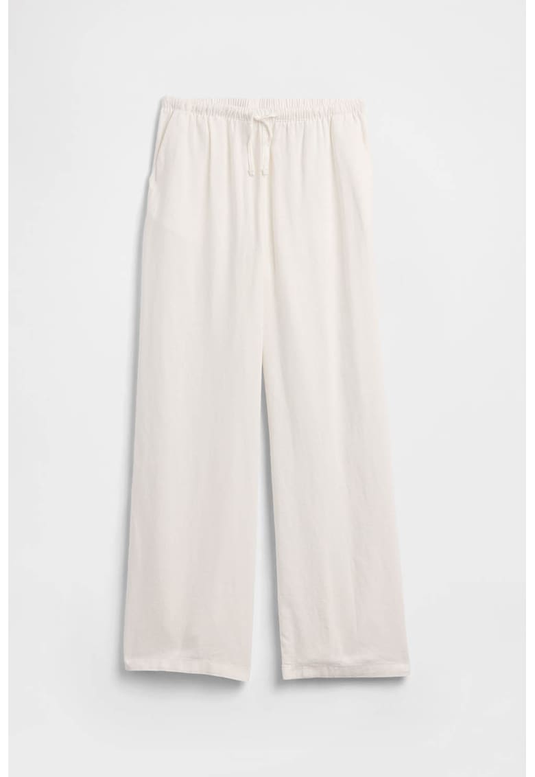 Pantaloni din amestec de in cu snur - Alb murdar