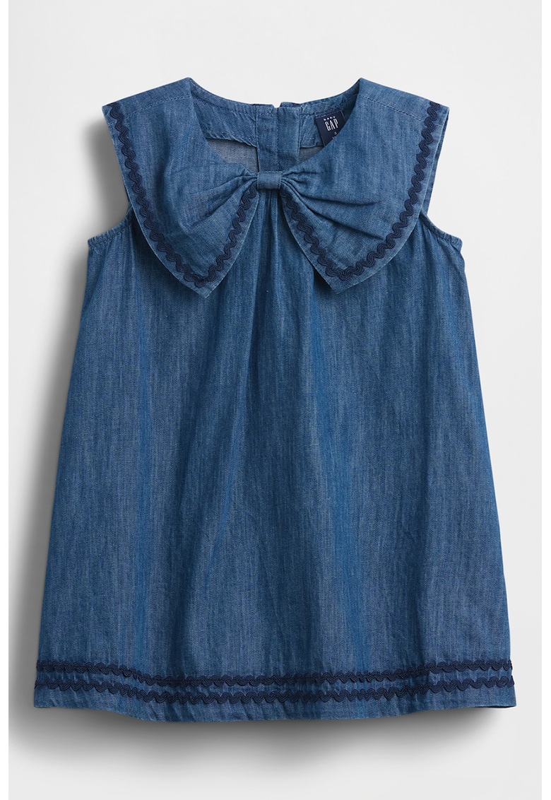 Rochie din material chambray cu detaliu funda - Albastru paun