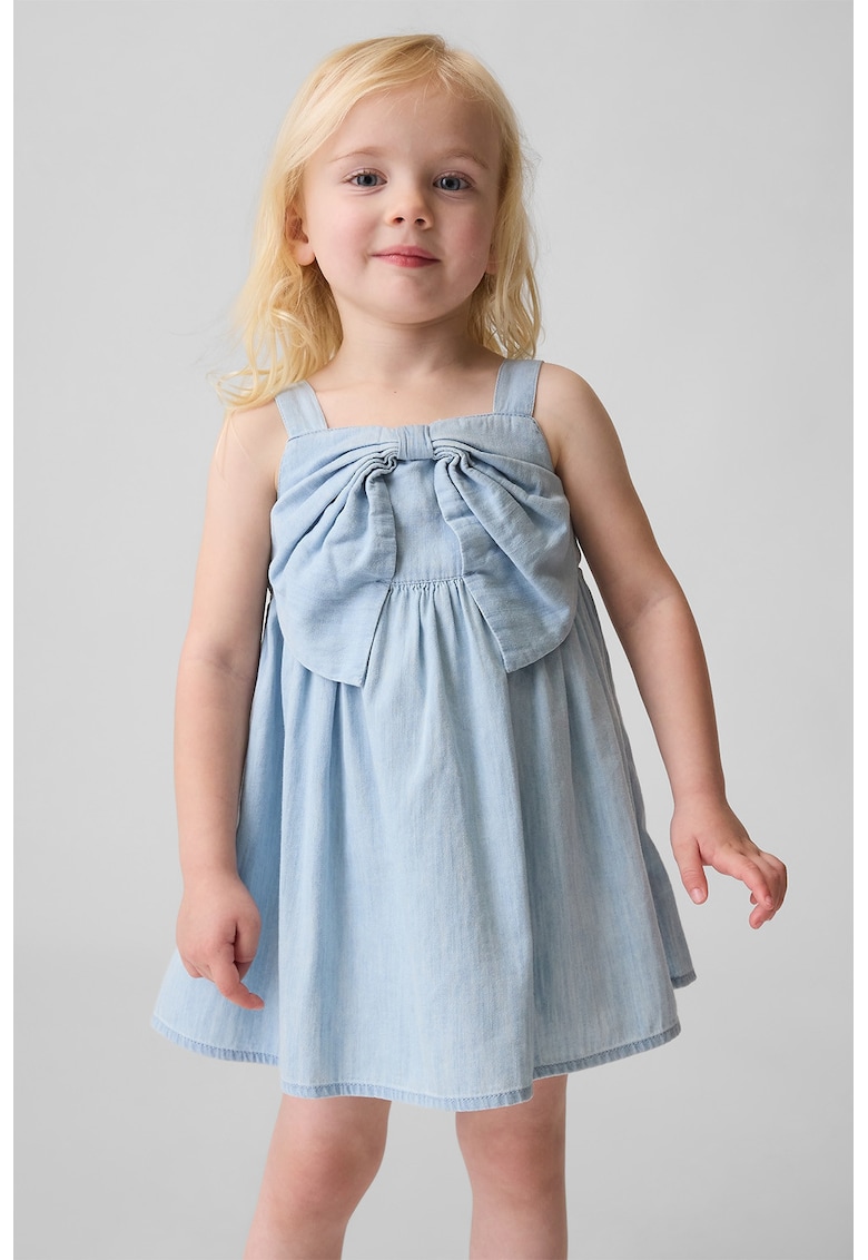 Rochie din denim cu design funda - Albastru pal