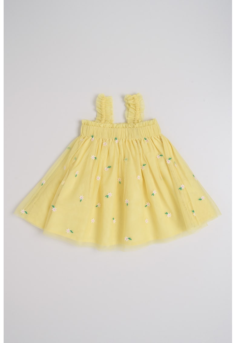 Rochie din tul cu broderie cu margarete - Galben