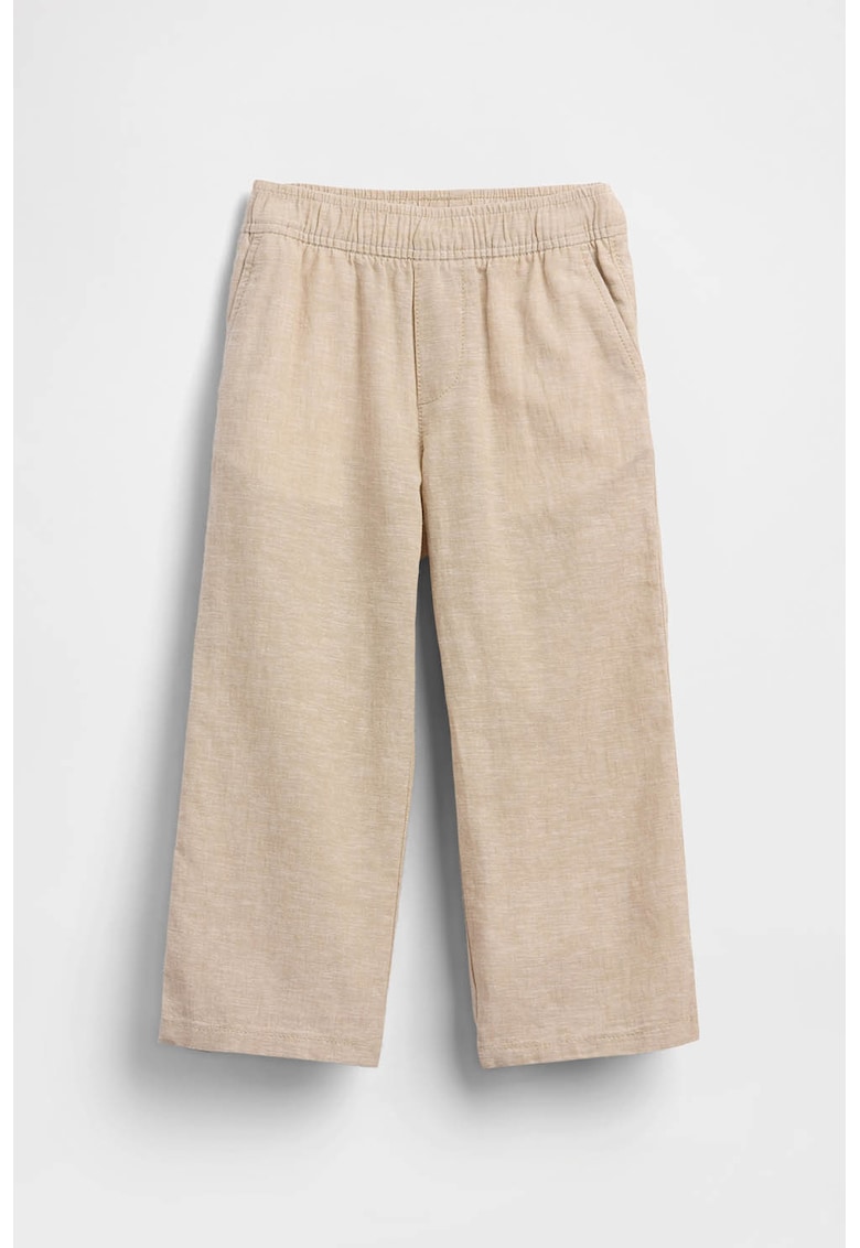 Pantaloni din amestec de in cu banda elastica in talie - Bej deschis