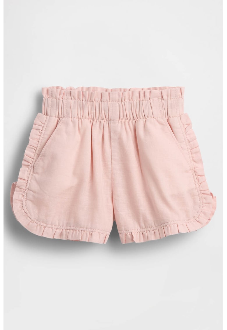 Pantaloni scurti uni din in si bumbac - Piersica
