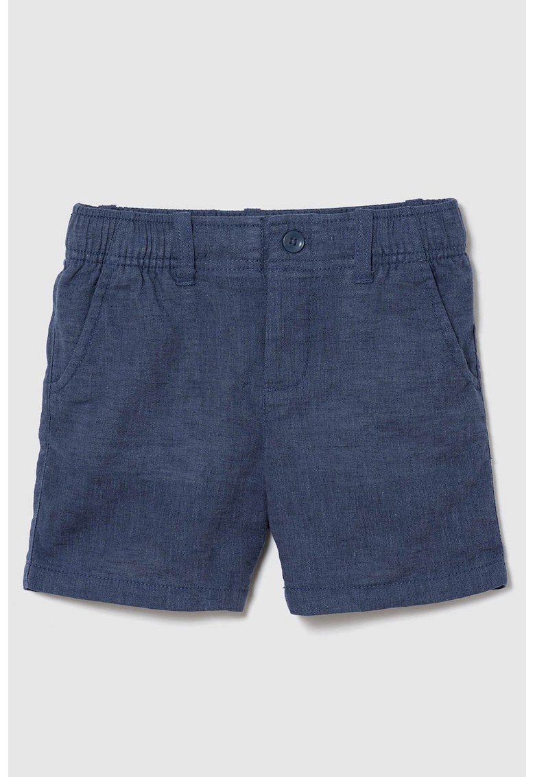 Pantaloni scurti din amestec de in cu buzunare - Albastru inchis