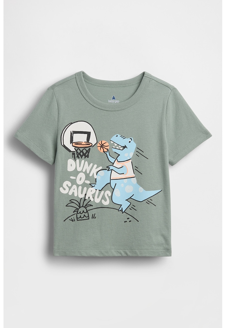 Tricou din bumbac cu decolteu la baza gatului - Gri cenusiu/Albastru glaciar