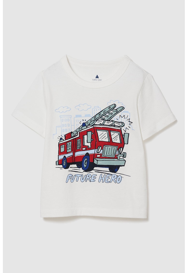 Tricou din bumbac cu decolteu la baza gatului - Alb optic