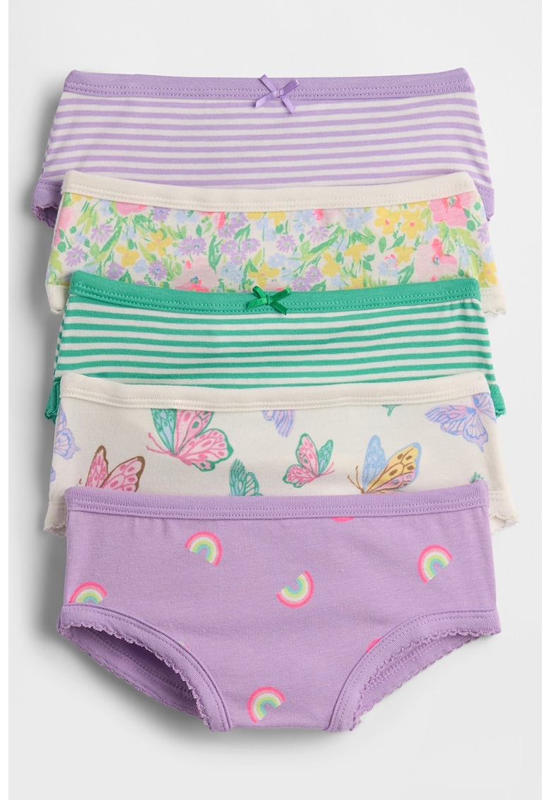 Set de chiloti din bumbac organic cu imprimeu - 5 perechi - Verde/Violet/Bej