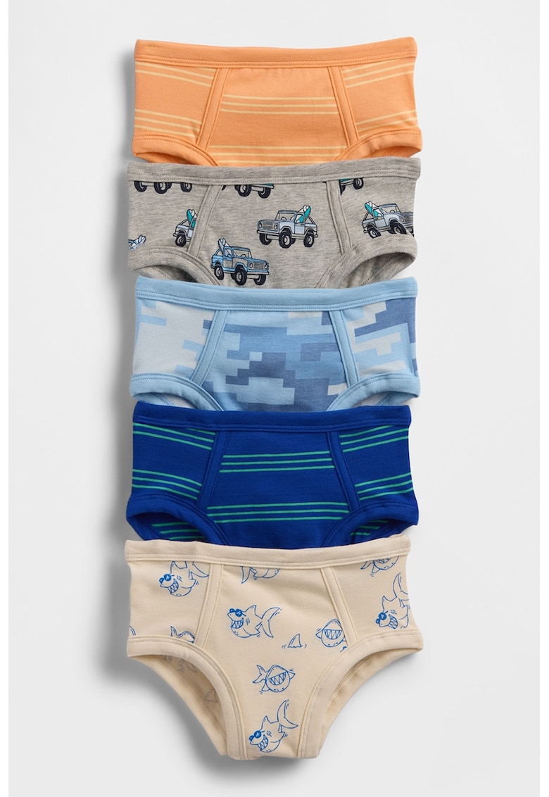 Set de chiloti din amestec de bumbac organic - 5 perechi - Gri/Bej/Albastru