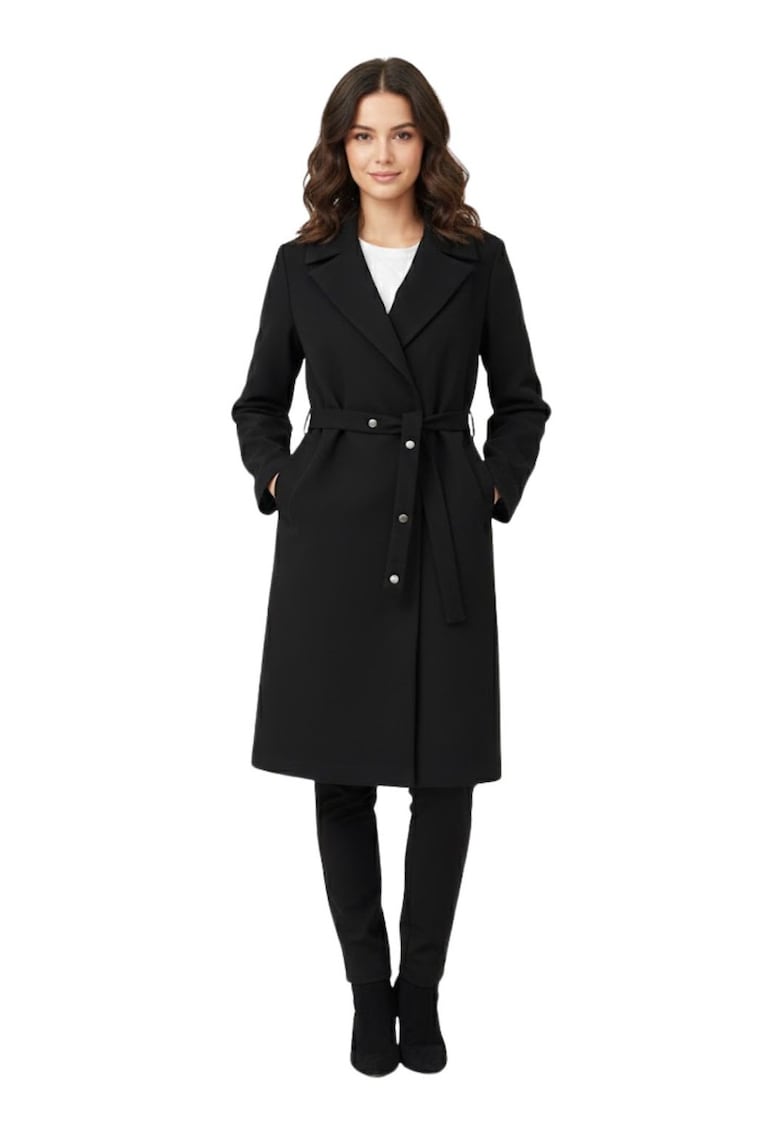 Palton cu revere si curea in talie -