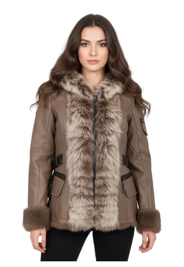 Jacheta din piele cu detalii din blana naturala -