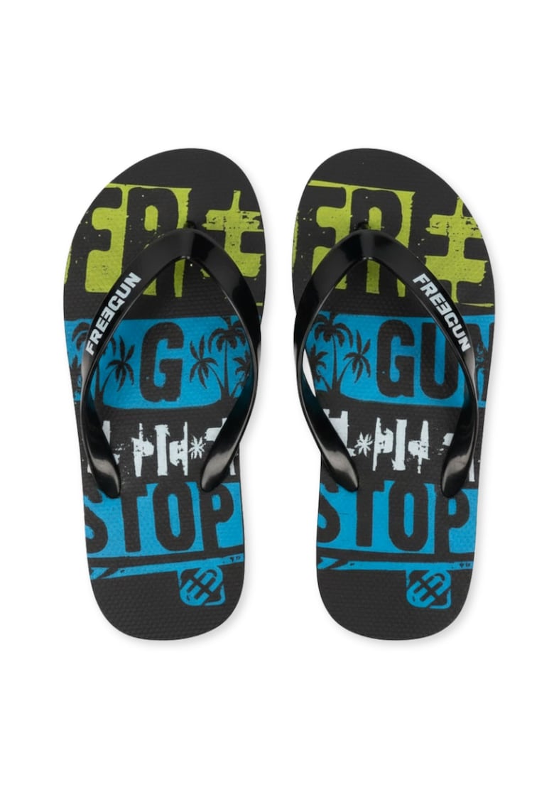 Slapi cu imprimeu text si tropical -