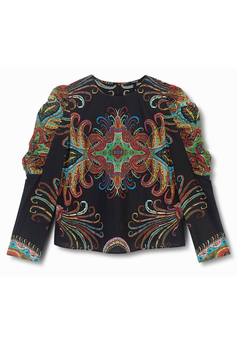Bluza cu imprimeu etnic si maneci bufante