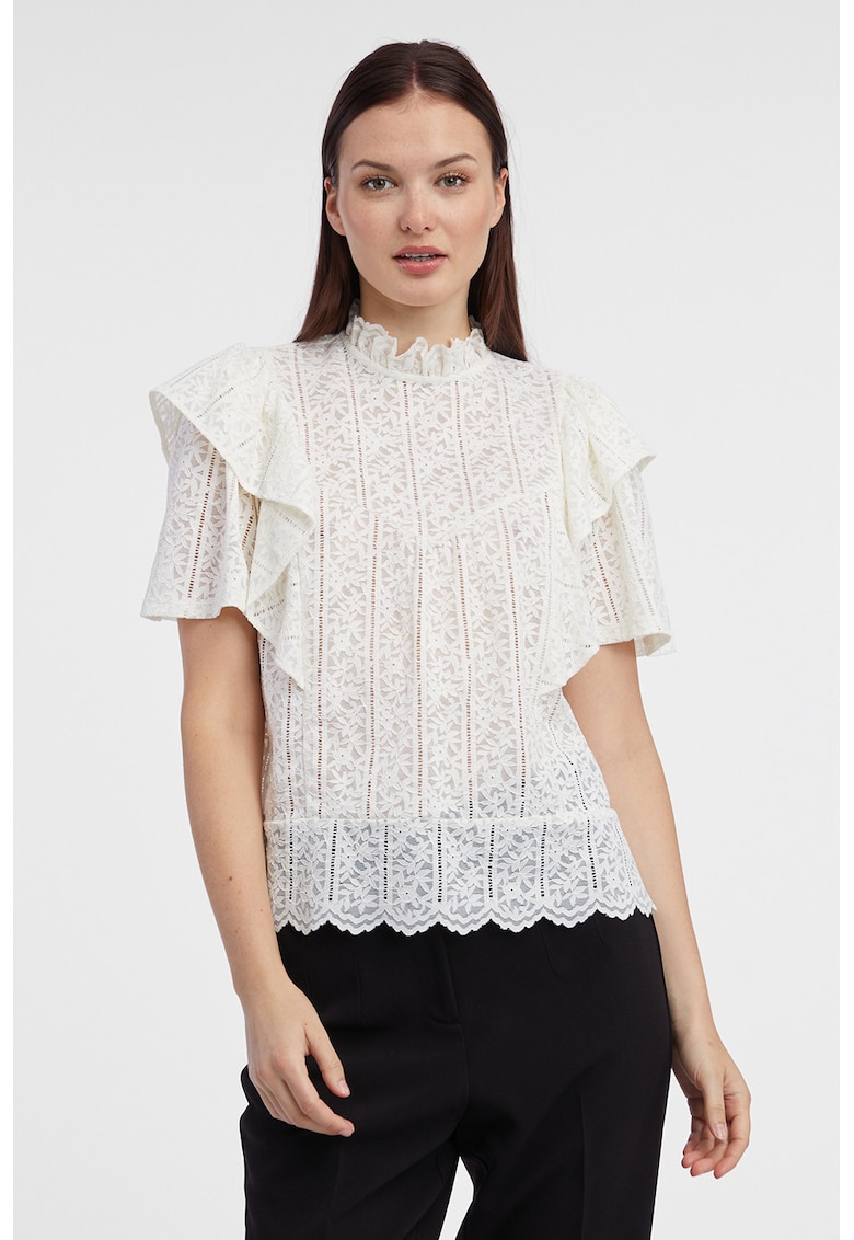 Bluza cu broderie florala - Alb murdar