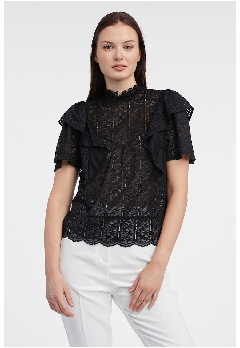 Bluza cu broderie florala - Negru