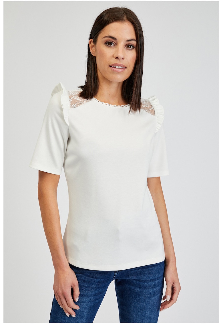Tricou cu garnituri de dantela - Alb