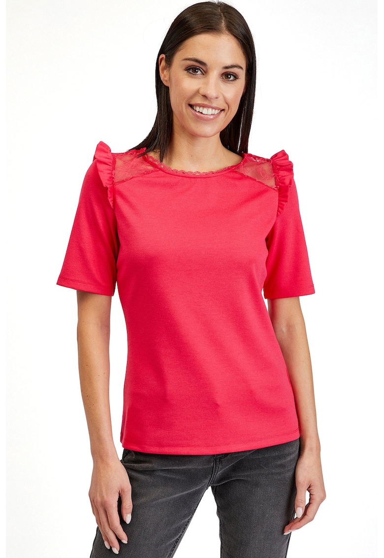 Tricou cu garnituri de dantela - Roz aprins