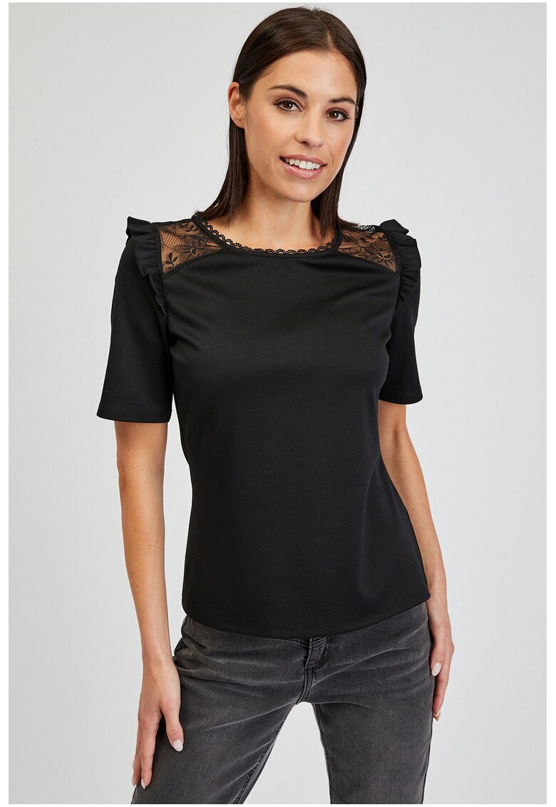 Tricou cu garnituri de dantela - Negru
