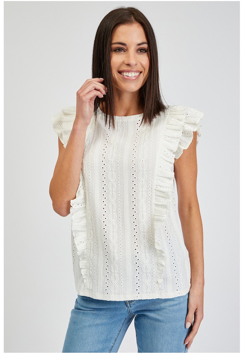 Bluza brodata cu garnituri cu volane - Alb