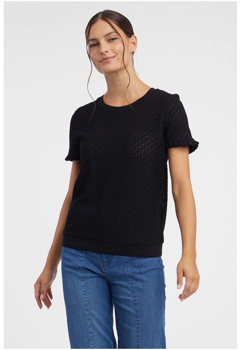 Tricou texturat cu decolteu rotund - Negru