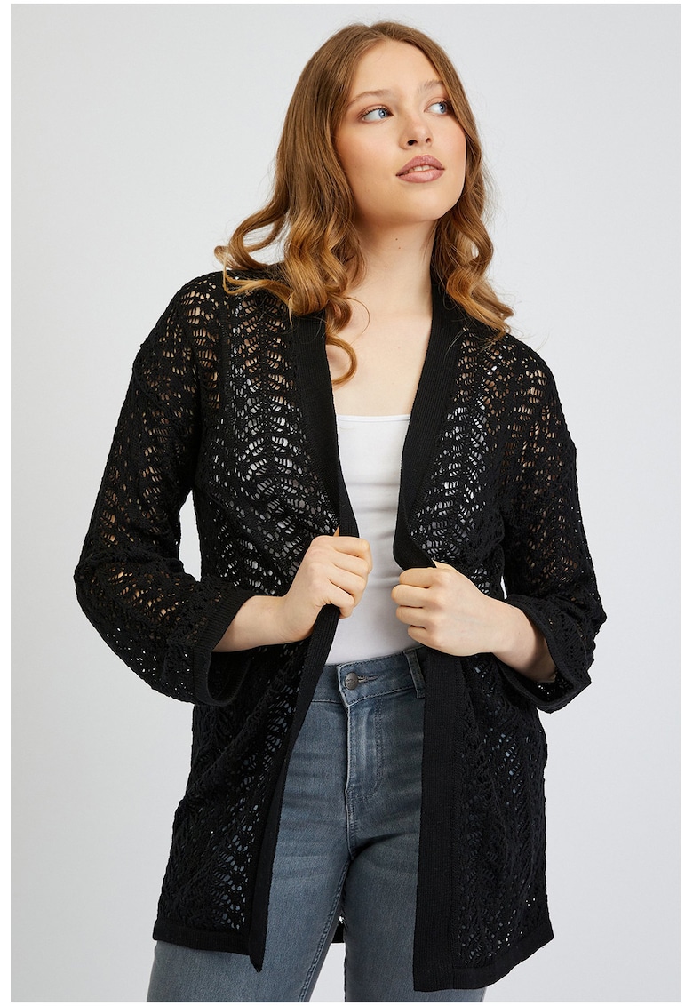 Cardigan crosetat fara inchidere - Negru