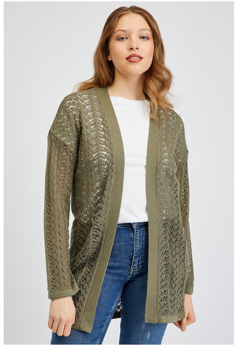 Cardigan crosetat fara inchidere - Verde inchis