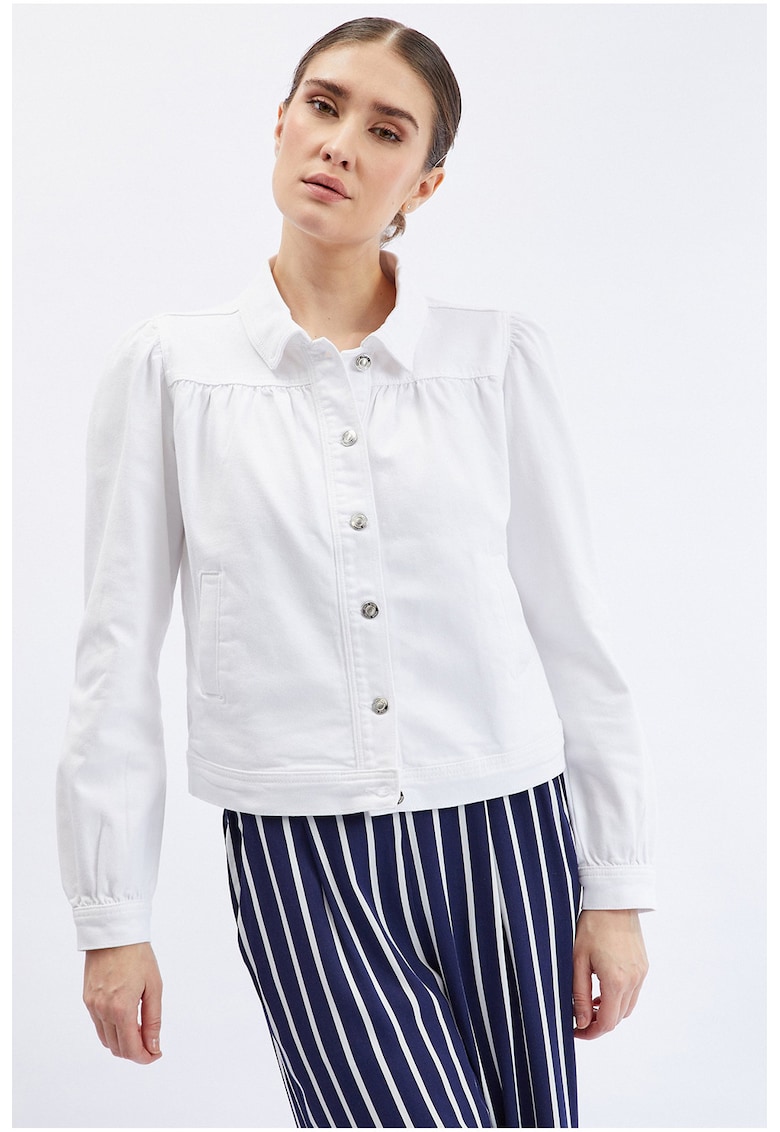 Jacheta de denim cu maneci bufante - Alb