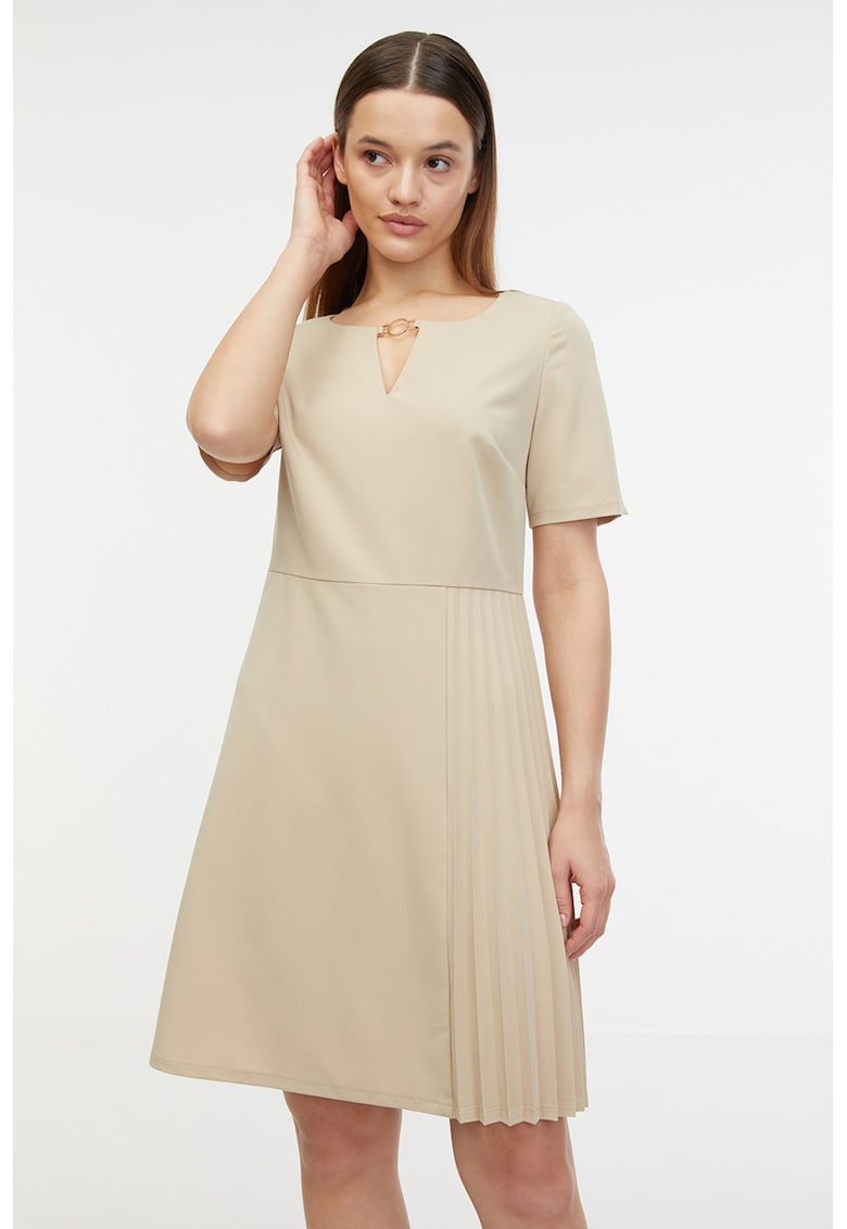 Rochie evazata cu maneci scurte - Bej