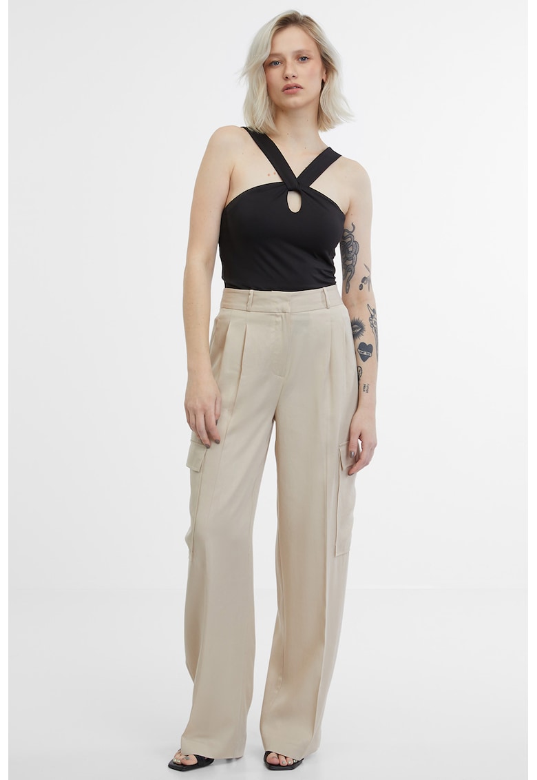Pantaloni crop cu talie inalta - Maro nisip
