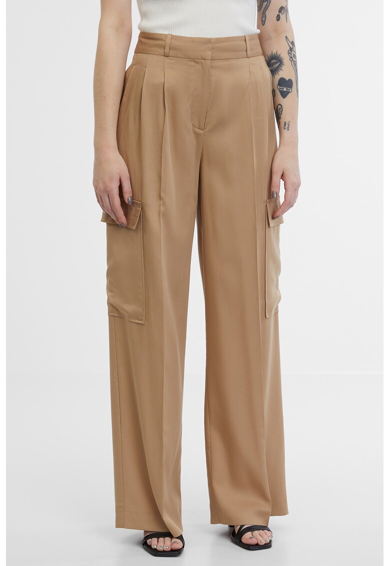 Pantaloni crop cu talie inalta - Maro deschis