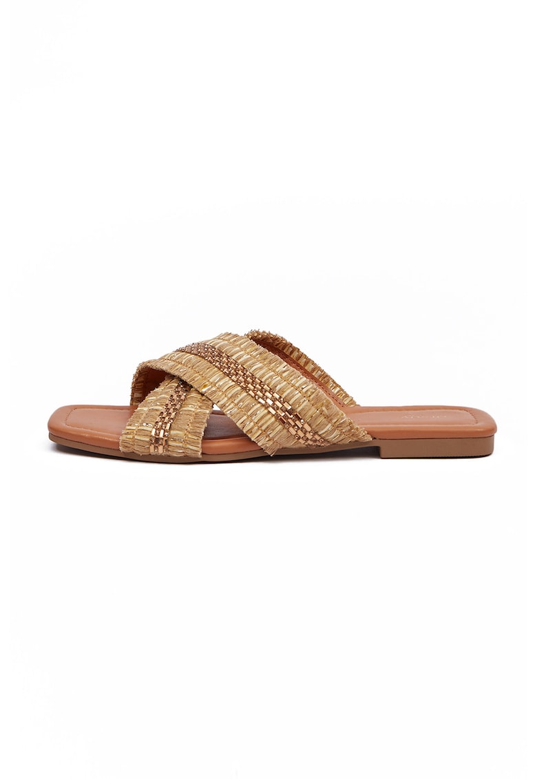 Slide Shoes With Beads Application - Beige - Bej