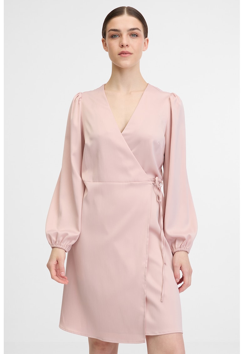 Rochie cambrata cu decolteu in V si model - Roz prafuit